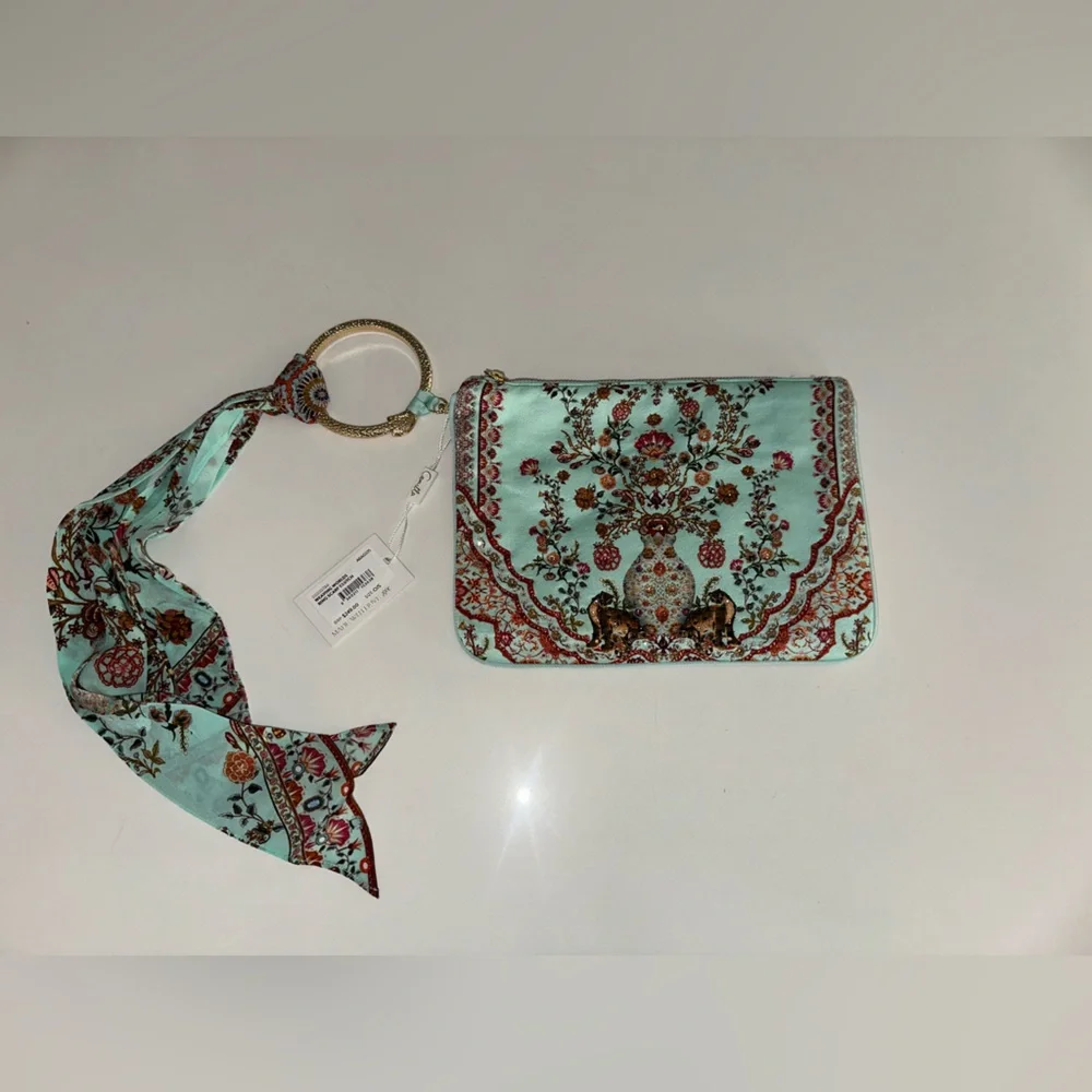 CAMILLA “Weaving Worlds” blue floral silk boho ring scarf clutch bag